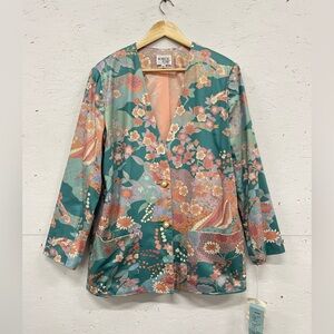 Vintage Brownstone Woman New York Bohemian Floral Two-Button Blazer, 16W